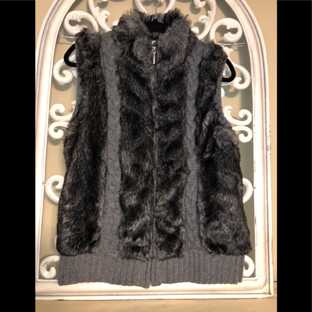 Carte Faux Fur Vest Women Boho Sweater Knit Gray M